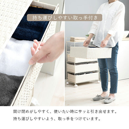 ランドリーラック ランドリー-RAN 30×30×85cm キャスター付き 引き出し付き グレー