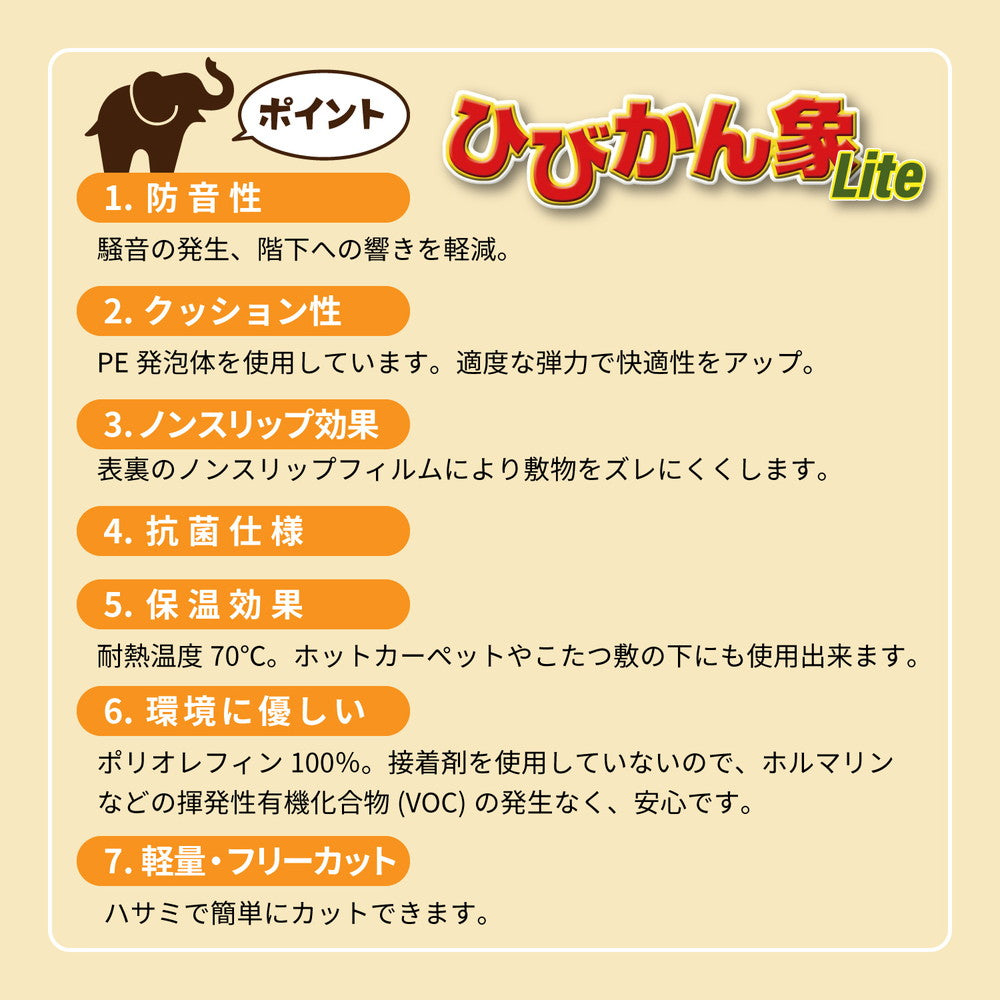 ラグ 防音ノンスリップシート ひびかん象Lite 85×175cm 日用品 滑り止め 抗菌