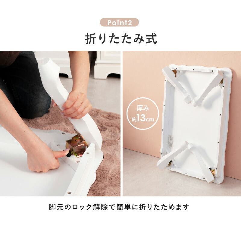 テーブル 折れ脚テーブル-MT-天板アンティークデザイン 80×55×33.5cm リビングテーブル