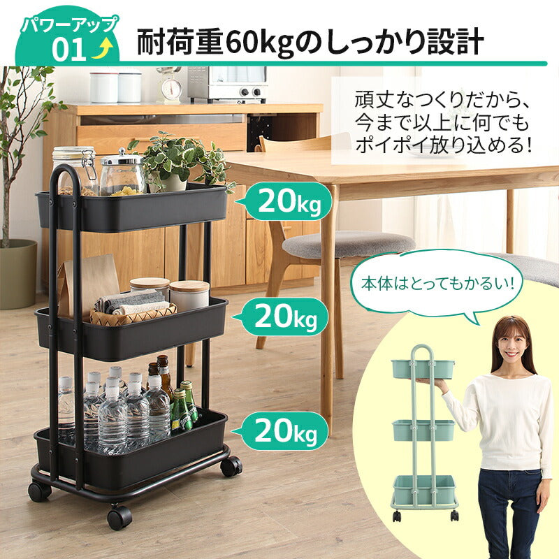 ワゴン 軽いのにしっかり!バスケットトローリー キャスター付き 省スペース 軽いのにしっかり