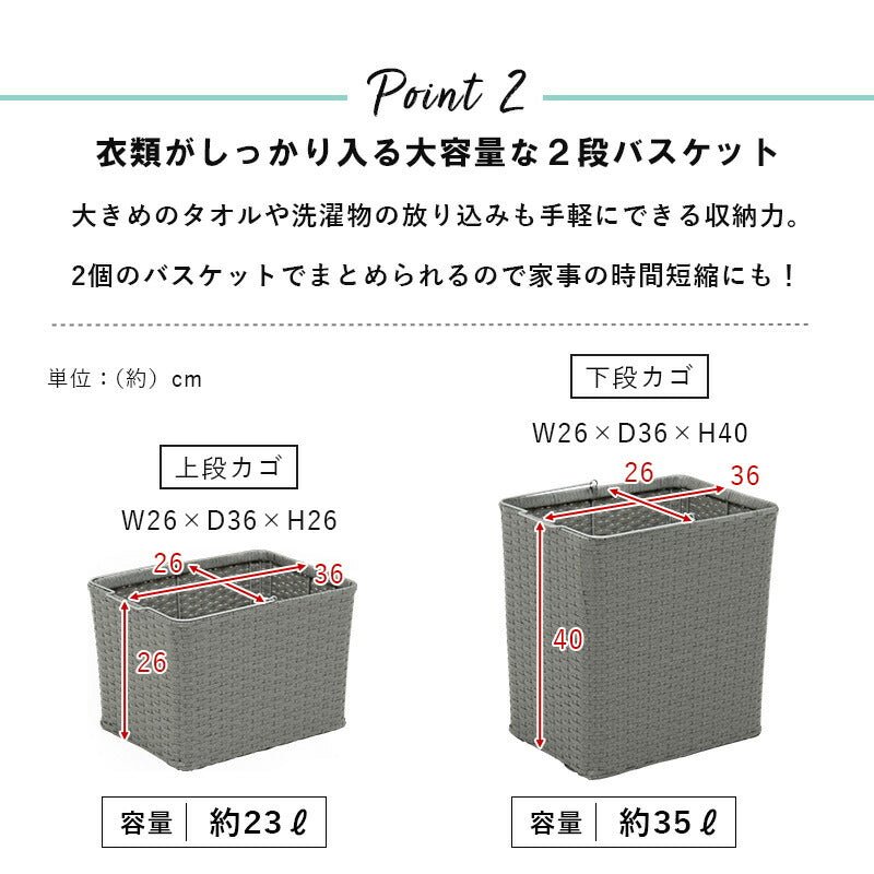 ワゴン ランドリーワゴン 2個タイプ 30×40×97cm リビング収納 キャスター付き 撥水 薄型