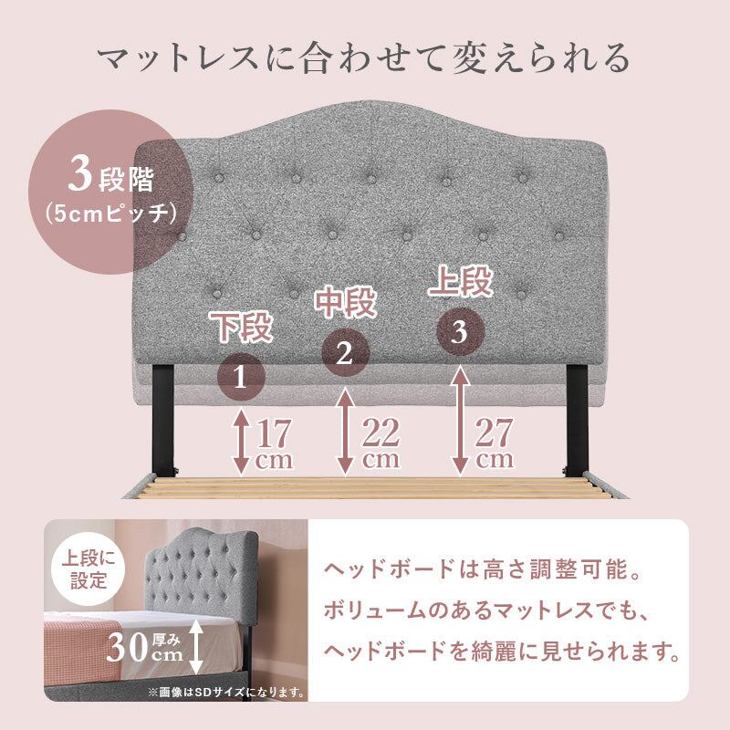 ベッド シングルファブリックベッド (約)幅108×奥行206×高さ103/108/113×床面高23cm スチール