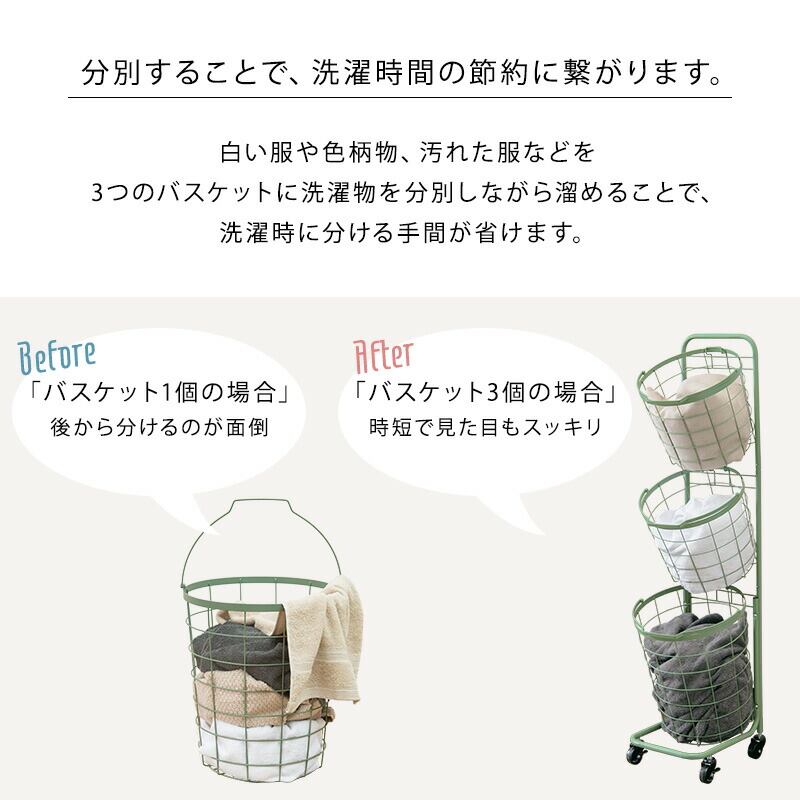 ラック 3段ランドリーラック 角型 -KR- 33×39×124cm リビング収納 3段 通気性 スチール