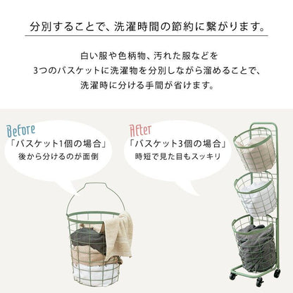 ラック 3段ランドリーラック 角型 -KR- 33×39×124cm リビング収納 3段 通気性 スチール