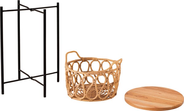 バスケット付きサイドテーブル 幅43.5×奥行43.5×高さ60cm サイドテーブル 完成品 ラタン
