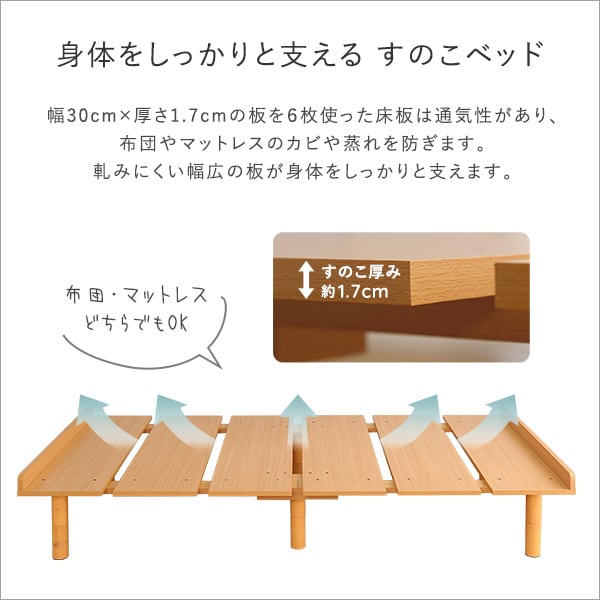 メラミンすのこベッド シングルサイズ 家具 インテリア ベッド すのこ 脚付き シングル 木製ベッド