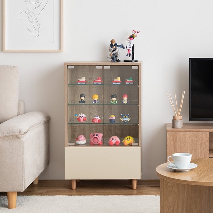 コレクションラック 幅50cm×奥行29.6cm Mysa 引き出し付きコレクションケース 天然木