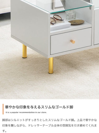 テーブル ドレッサーテーブル リビングテーブル 幅86×奥行40cm ガラス