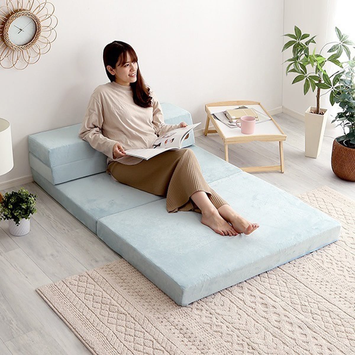 4 Way 折りたたみソファマットレス シングル 反発力 ロール梱包 厚さ10cm 日本製 4way