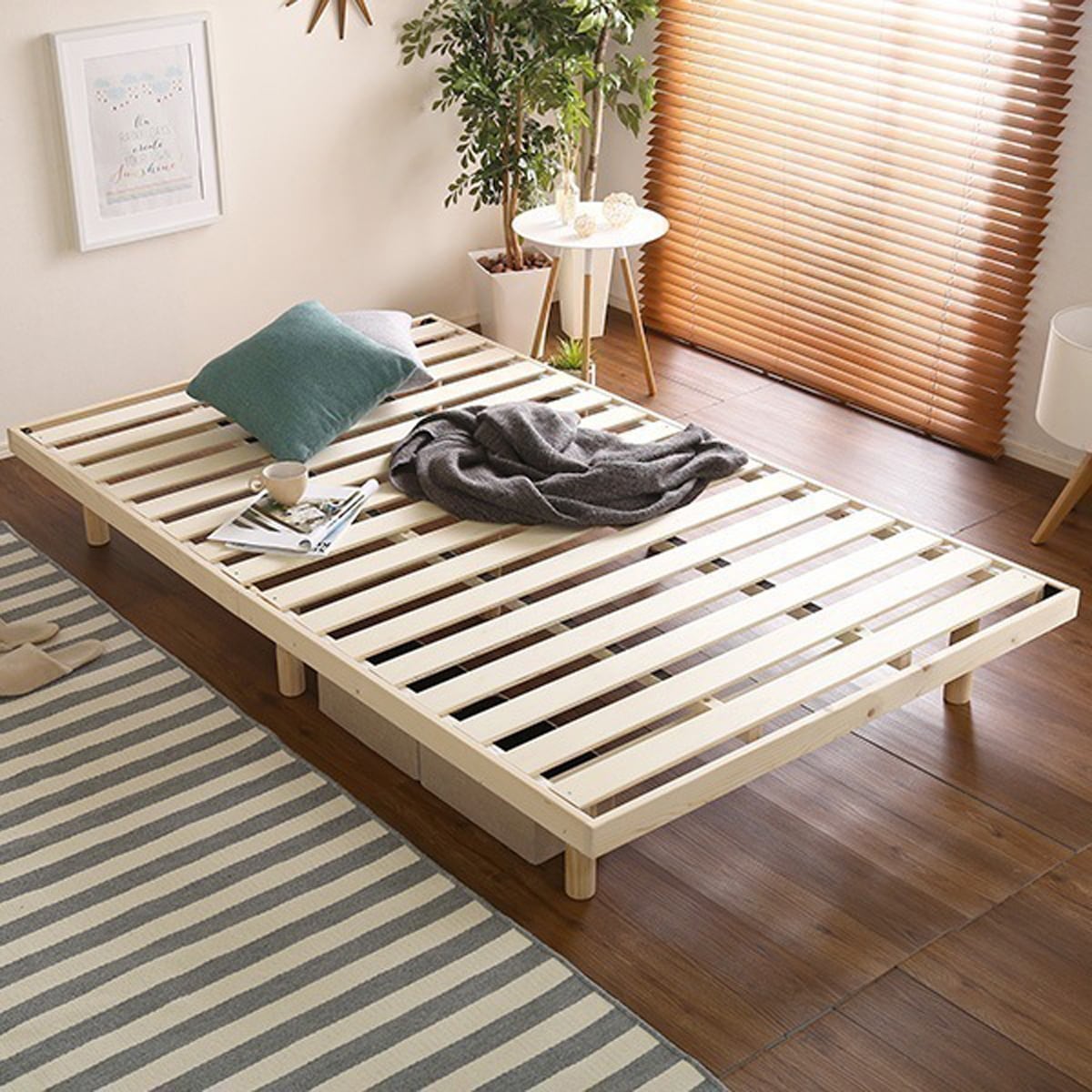 パイン材高さ3段階調整脚付きすのこベッド(セミダブル) 124×27×20cm 家具 インテリア