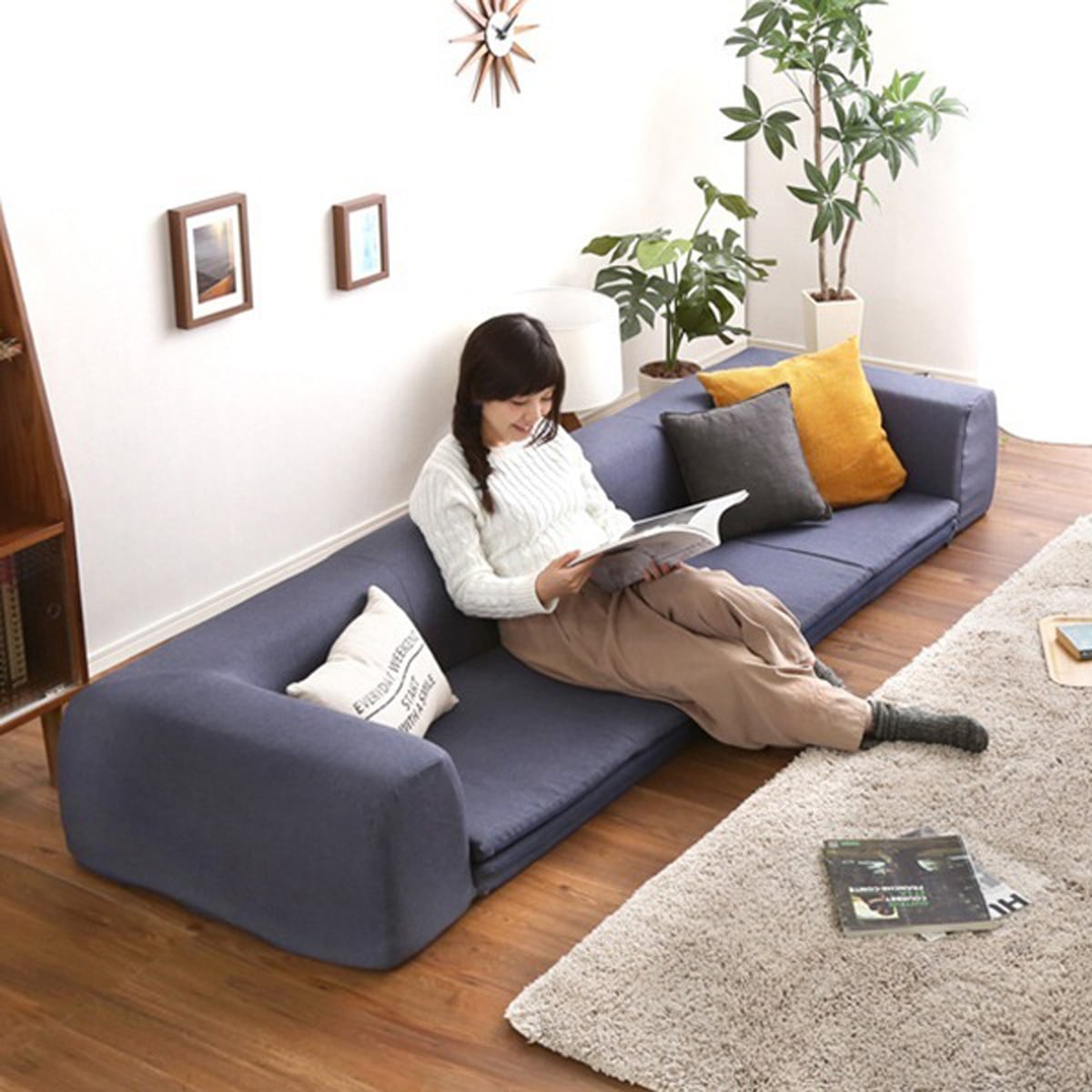 フロアマット付きソファLサイズ(幅250cm)お家で洗えるカバーリングタイプ インテリア 寝具