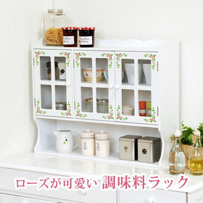ラック 調味料ラック-MUD-3扉-ローズペイント 63×16×50cm リビング収納 完成品