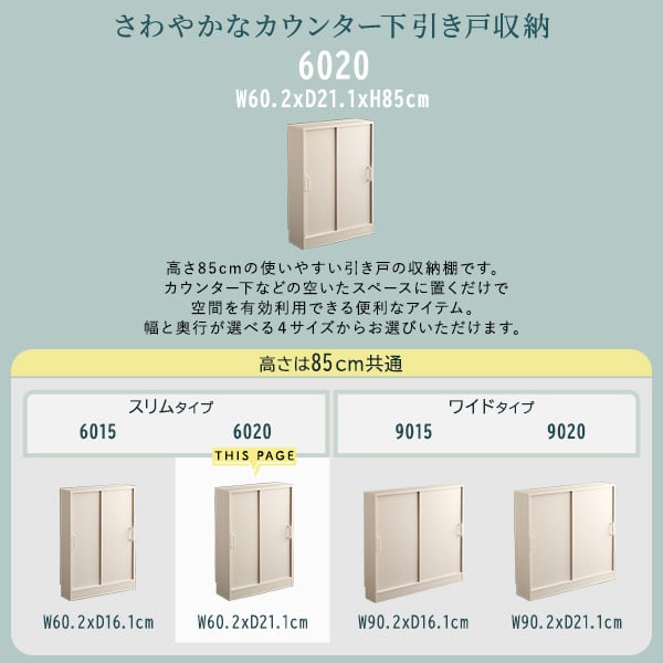 ラック さわやかなカウンター下引き戸収納6020 カウンター下収納 引き戸 薄型 幅60cm 収納