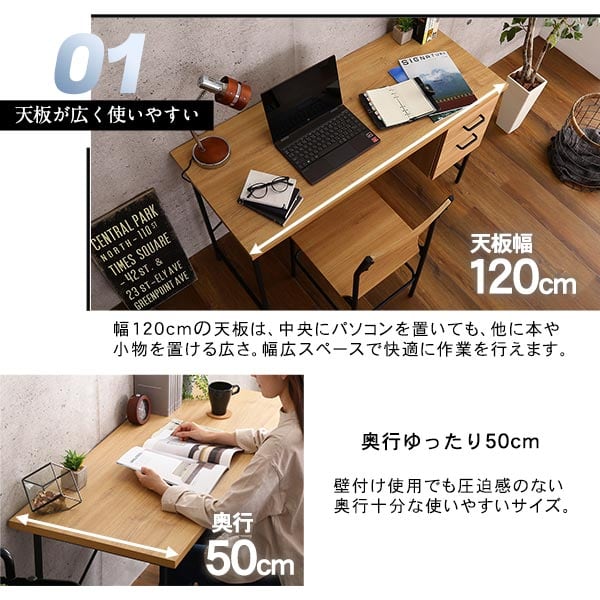 ヴィンテージ風引き出し付きデスク&チェアセット デスク 書斎 パソコンデスク デスクセット チェア