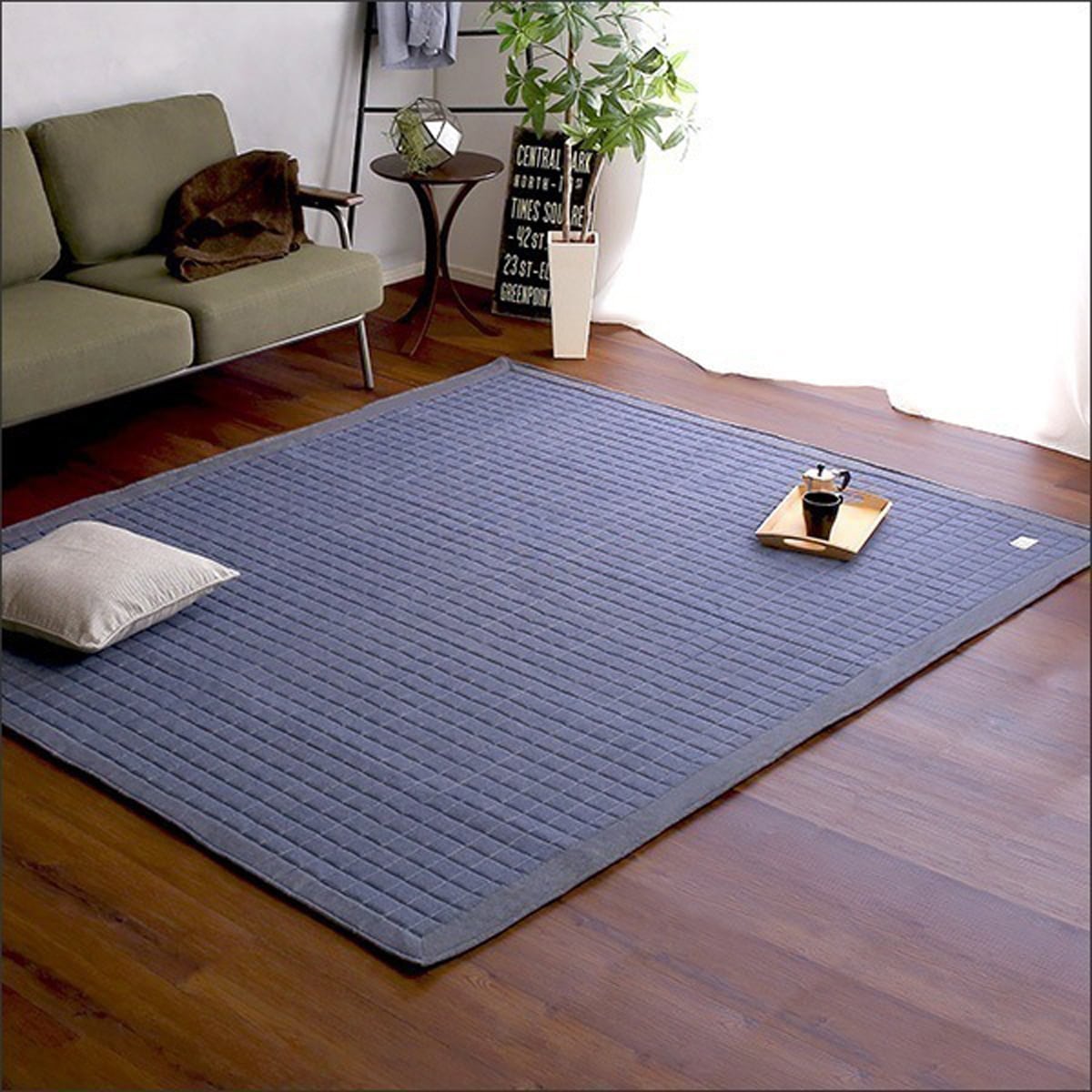 キルティングデニム調ラグLサイズ(190x240cm)オールシーズン 滑り止め付き 手洗い対応 ラグ
