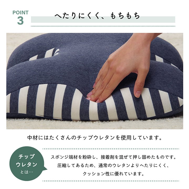 腰当 エルマー エエ型 機能性クッション BR 40X4 40×40cm 日用品 ブラウン ネイビー