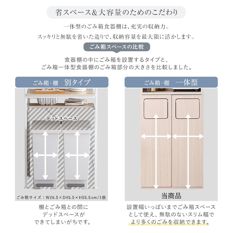 さわやかなごみ箱一体型食器棚 ごみ箱2つタイプ 食器棚 ゴミ箱付き ごみ箱 ダストボックス
