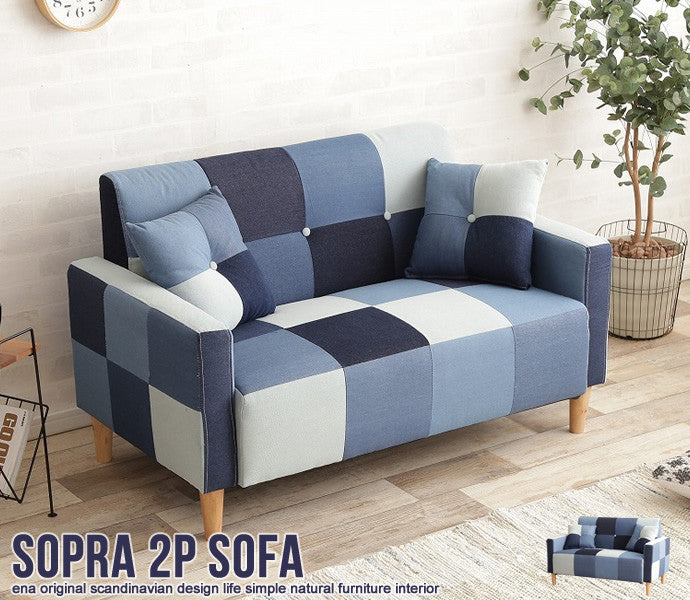 ソファー 2人掛け Sopra デニムパッチワークソファ ローソファー フロアソファー 2P