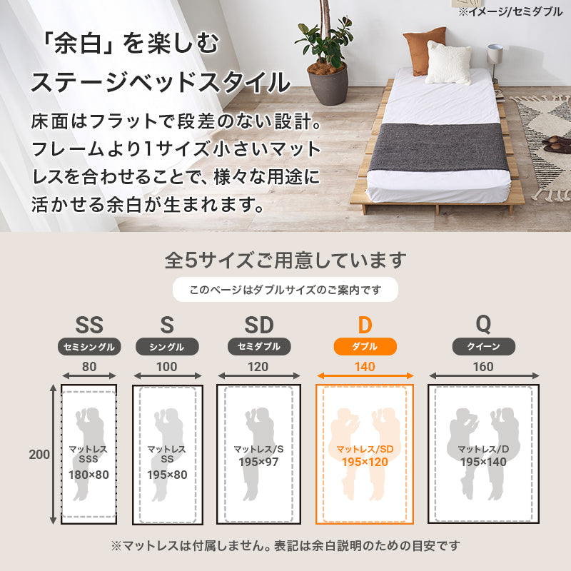 ベッド ダブル ステージベッド KB-3066-D (約)幅140×奥行200×高さ13cm 全3色